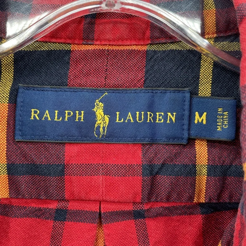Ralph Lauren Shirt Men's Medium Tartan Oxford Sport Office Golf 90s Cabin Preppy